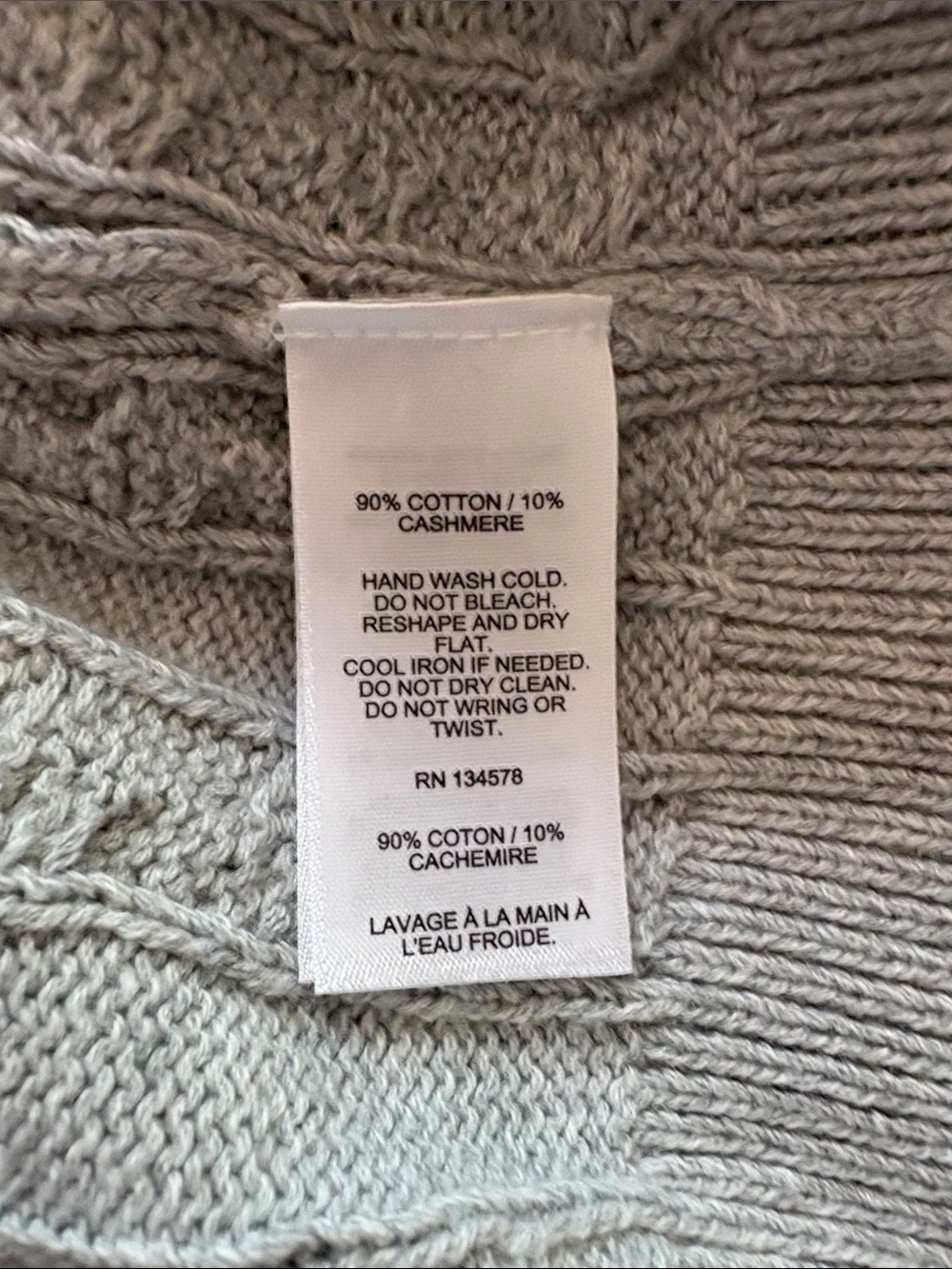 Vineyard Vines Girls L Light Gray Cotton Cashmere Cable-Knit Crewneck Cardigan